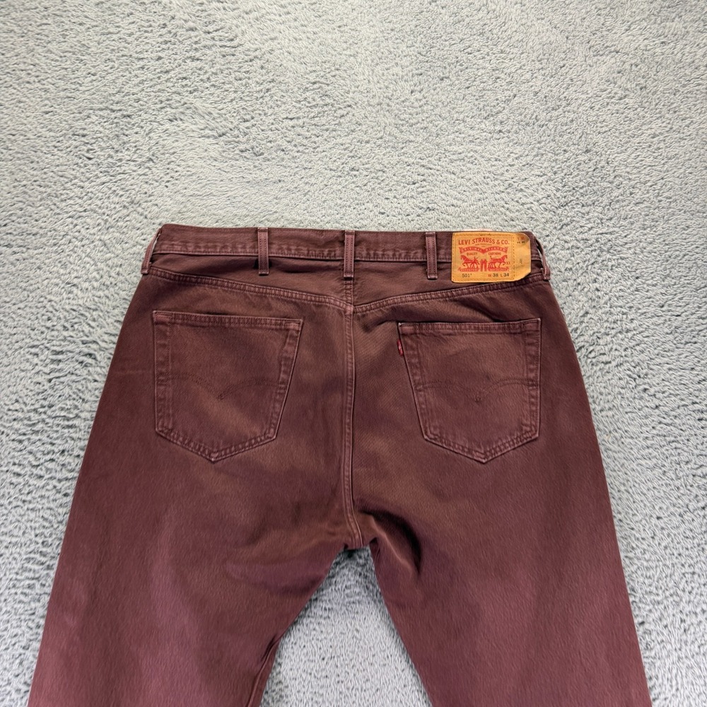 Levi's 501 Jeans Mens 38x34 Brown Denim Straight Leg Workwear Travel Button-Fly - Picture 4 of 10